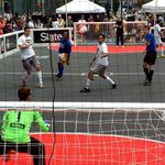 Watching  the Street Soccer final in Times Square